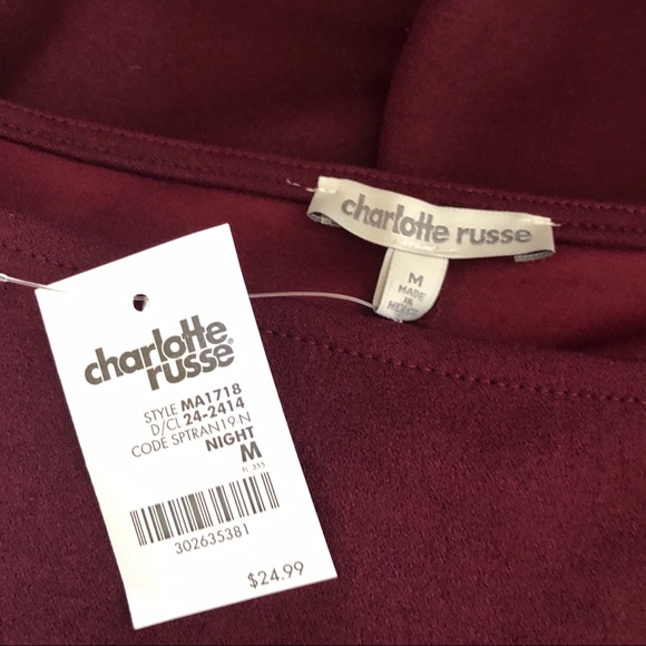 NWT Charlotte Russe Burgundy Mini Squared Neckline Dress Size Medium - Picture 4 of 4